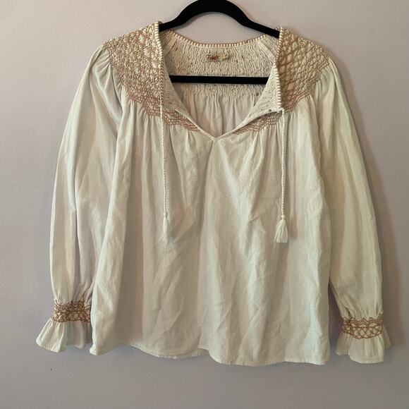 Faherty Women's size Small White Cotton Peasant Embroidered Tunic Blouse - Picture 1 of 10